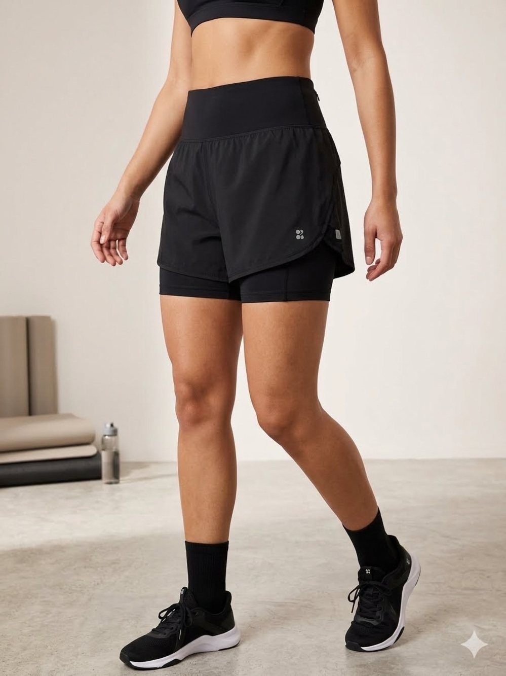 Sweaty Betty Black High Waisted Runners Athletic Shorts Pocket M